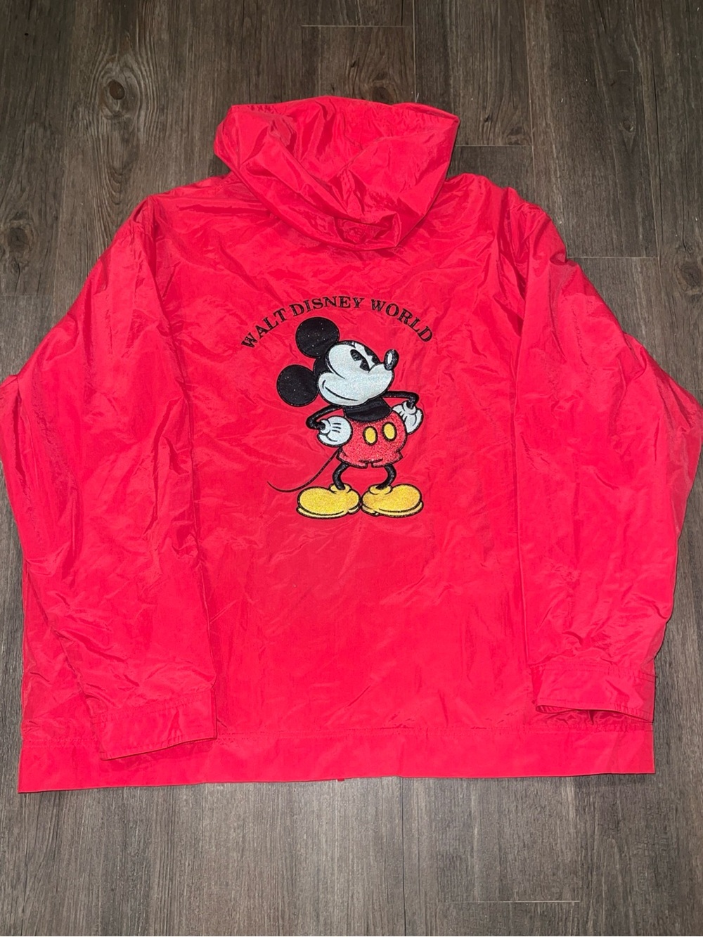 Vintage Walt Disney World Red Mickey Mouse Adult Hooded Jacket